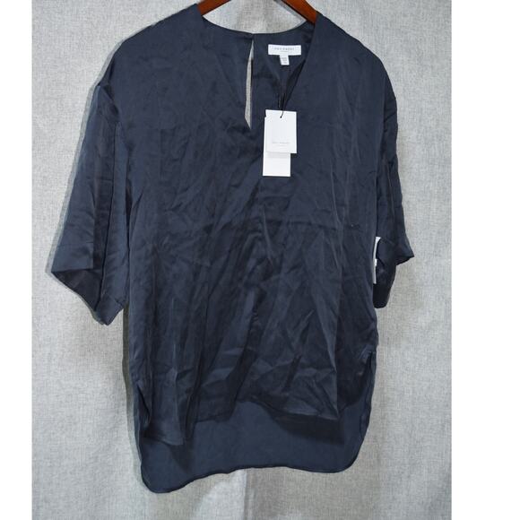 Equipment Tops - Equipment Navy Blue Silk Short Sleeve Blouse XS